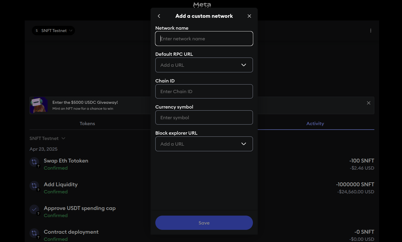 MetaMask network dropdown